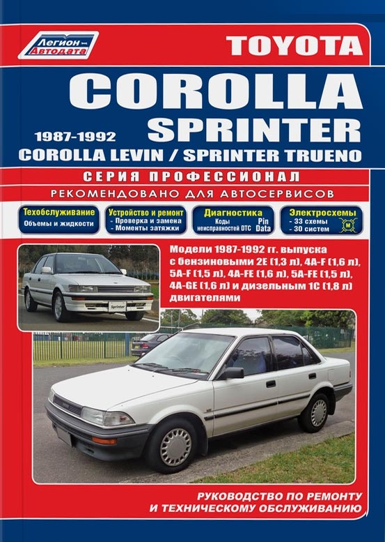 Toyota Corolla и Toyota Corolla Sprinter 1987-1992 г.в. Руководство по ремонту, эксплуатации и техническому обслуживанию Toyota Corolla / Corolla Sprinter.