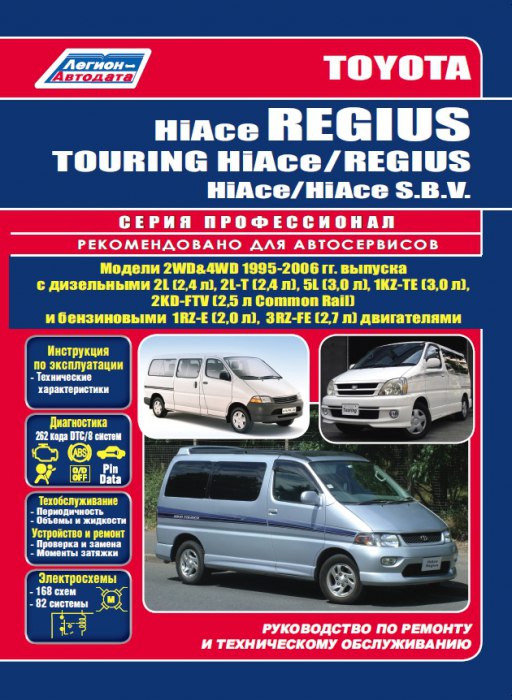 Toyota HiAce Regius / Touring HiAce / Regius / HiAce S.B.V. 1995-2006 г.в. Руководство по ремонту, эксплуатации и техническому обслуживанию.