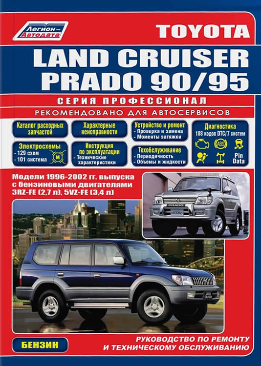 Toyota Land Cruiser Prado 90/95 1996-2002 г.в. (Бензин). Руководство по ремонту, эксплуатации и техническому обслуживанию.