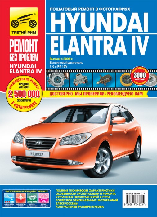 Hyundai Elantra IV с 2006 г.в. Цветное издание руководства по ремонту, эксплуатации и техническому обслуживанию.