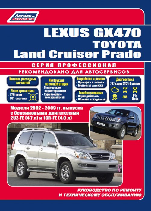 Lexus GX470 и Toyota Land Cruiser Prado 2002-2009 г.в.  Руководство по ремонту, эксплуатации и техническому обслуживанию. Каталог запчастей.