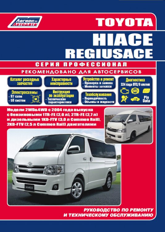 Toyota Hiace и Toyota Regiusace с 2004 г.в. Руководство по ремонту, обслуживанию и эксплуатации Toyota Hiace / Regiusace.
