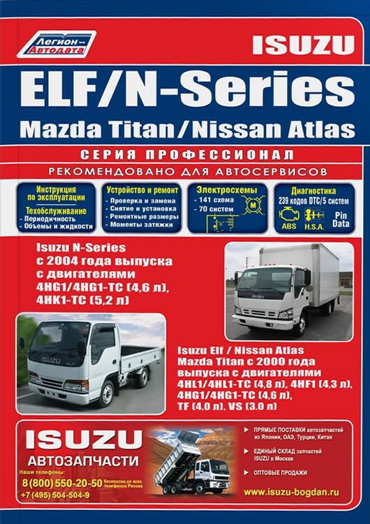 Руководство по ремонту и эксплуатации Isuzu Elf / N-Series, Nissan Atlas, Mazda Titan с 2000 и 2004 г.в.